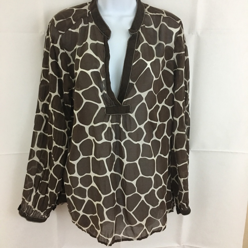 CHARTER CLUB Giraffe Print Top SZ 14 V-Neck